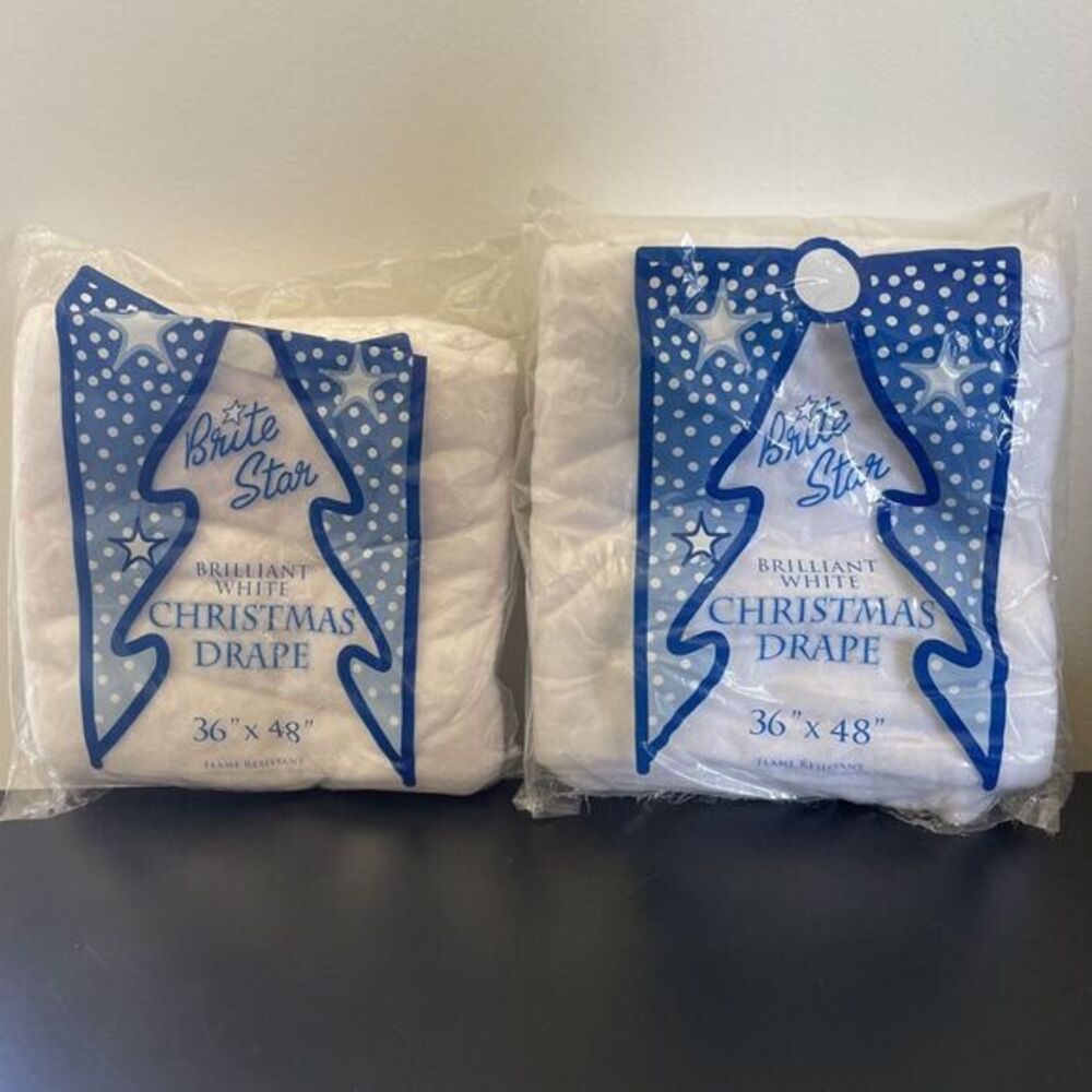 Lot of 2 Vtg Style Brite Star 36x48" Christmas Tree Drape White Flame Resistant‎